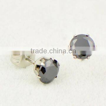 Fancy Stainless Steel Earrings Black CZ Stone Inlaid Stud Earring