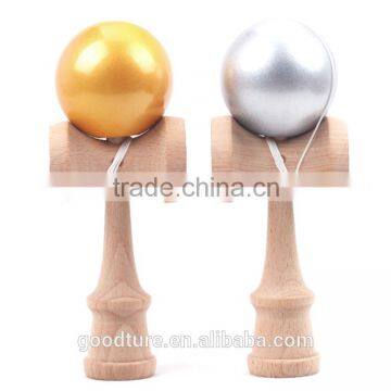 Solid Wood Beechwood Kendama With Glory Pearlized Painting Golden Or Silver