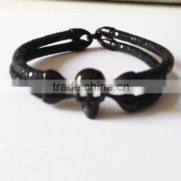 luxury black skull charm mens stingray skin hand wristband