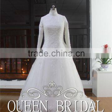 Real Works Appliques Muslim Bridal Wedding Dress Long Sleeve Ball Gown photo-2
