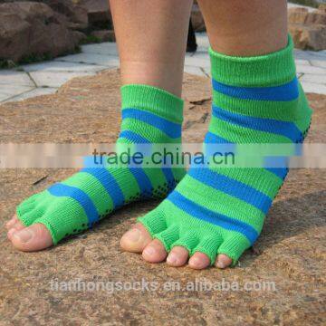 Striped woman toeless five toe socks non slip athletic yoga socks