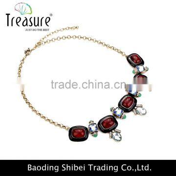 European and American Fashion High-grade Resin Diamond Gemstone Necklace Retro Enamel Trade Clavicle Chain Necklace Gold Chain photo-4