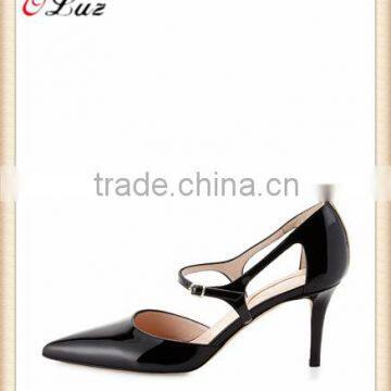 O15 nice design hot sale fashion woman pointy toe slim high heel comfort black upper sandals shoes