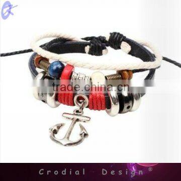 2013 Newest Cheap Fashion Bracelet Handmade Leather Bracelet With Sea Anchor For Yong People