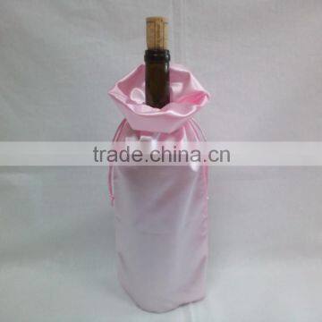 pink custom drawstring satin wine bag wedding gift