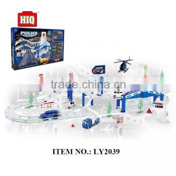 Solid metal city tracks parking garage toy set with batteries contol police car