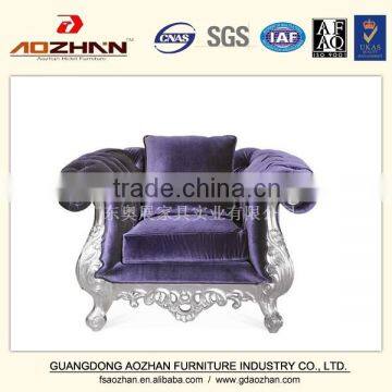 Silver Exquisite Carved Purple Velvet Hotel Fabric Sofa photo-2