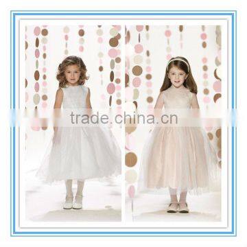 Sleeveless Satins Tulle Bow Equins Ivory Flower Girl Dresses(FLMO3017)