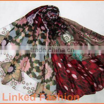 100% Polyester Scarf shawl hijab with Polka Dot FLOWER design