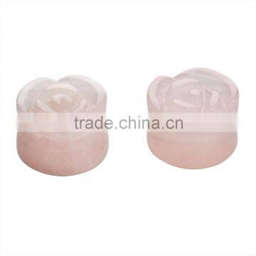 6 Pairs Ipink Organic Hand Carved Rose Quartz Saddle Shape Flower Ear Plug Earlet Flesh Tunnel - Available in Various Gauges