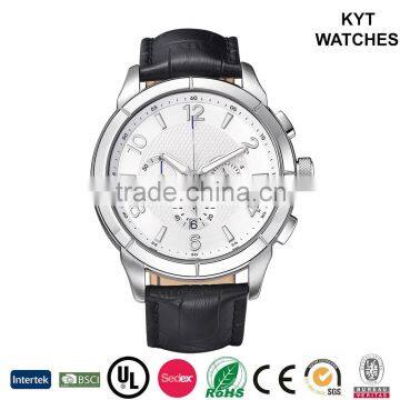 Trend chronograph watch 10atm silver case black leather watch