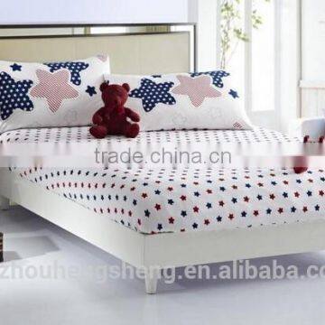 100% cotton new designed most comfortable knitted star printing 4piece sheet set