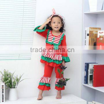 Wholesale Red Boutique Ruffle Christmas Outfits Two Pieces Christmas Pajamas for Baby Girls photo-2