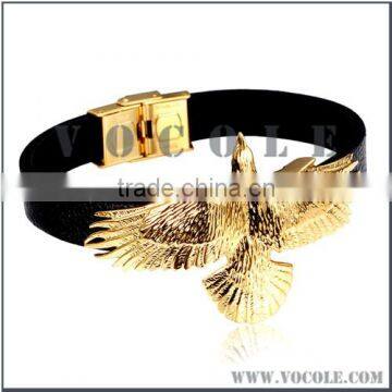 personalized eagle gold stainless steel animal genuine leather bracelet