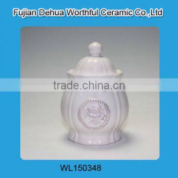 Luxury white ceramic tea caddy with cover for wholesale