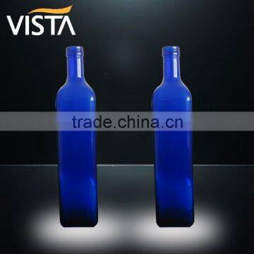 Blue olive oil glass bottle