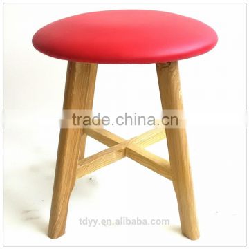 TDUK-03-2 QVB JIANDE TONGDA RED COLOR ASH WOOD FRAME NATURE PATING PU ROUND SEAT STOOL WOODEN STOOL