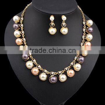 Fashion Necklace Earrings Jewelry Sets Crystal Gold Plated Big Simulated Pearl Wedding Party Jewelry For Women