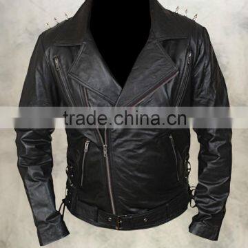 Ghost Rider Mens Black Biker Motorcycle Cruise Fashion Real Cow Leather Jacket