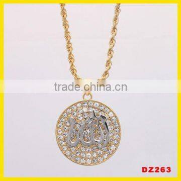 gold plated diamond pendant allah necklace muslim jewelry