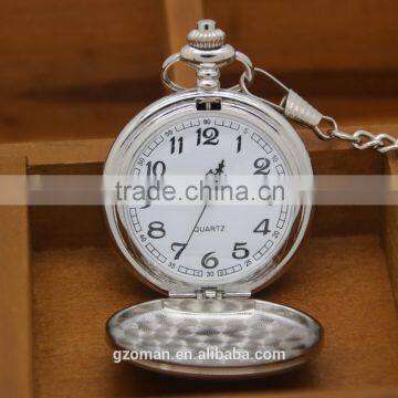 Simple unique design empty silver white gun pocket watch in bulk