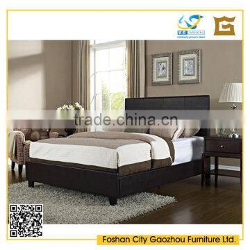 China factory supply wood double bed design with leather upholstered frame