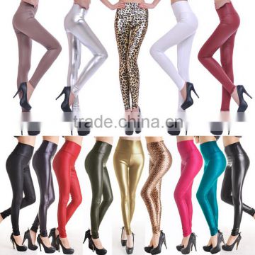 Multicolors leather look fashion sexy women high-waist leggings