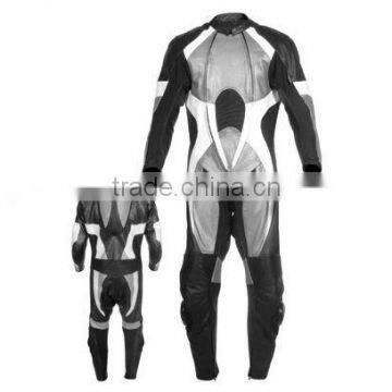 Motorbike Leather Suit(silver, Black And White Combination Also With Two Front Zippers Style)