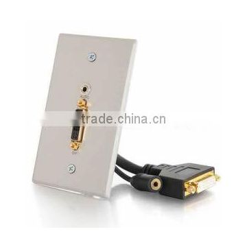 DVI + 3.5mm Pass-Through Wall Plate panel mount DVI Female Connection on front and back cable