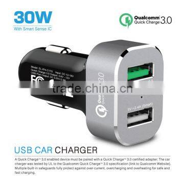 Factory Offer Quick Charge 3.0 Car Charger 2 Port 30W Aluminium Rohs CE photo-3