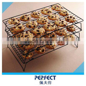 Non stick 3 tiers iron folding oven cooling shelf stackable bread display rack