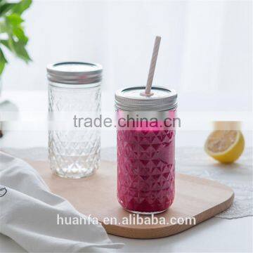 Best selling products of Wholesale glass diamond mason jar with silver lid and straw stockage