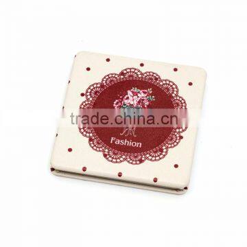 Decorated personalized led metal cheap small PU pocket mirror, led cosmetic mirror, metal compact mirror