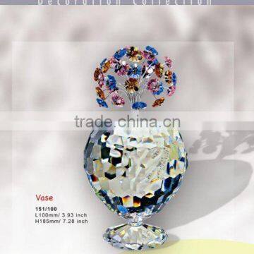 Decorative Crystal Glass Vase with Crystal Colored Flowers