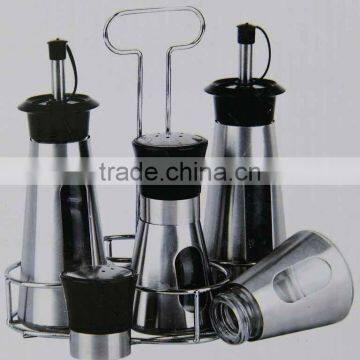 shining stainless steel coated glass cruet with metal rack