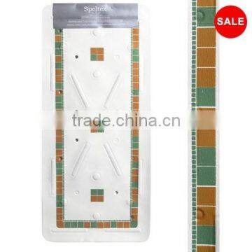 White Bath Mat With Green & Terracotta Mosaic Design And Non Slip Safety Suckers