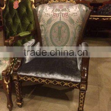 Great British Red Flannel Upholstery Sofa Chair, Hand Carved Wood Side Chair With Gold Leaf,Luxury Living Room Furniture