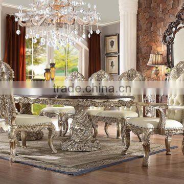 Bisini Baroque Complete Hand Caved Palace Dining Room Rectangle Table, Elegant Wooden And Leather Dining Chair(MOQ=1 SET)