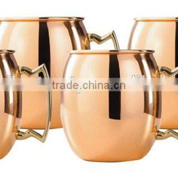 Set of 4 Pure Copper Beer Mug with Thumb Rest Handle, Hammered Copper Mugs with Brass Handle, Moscow Mule Copper Beer Mugs