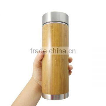 Customized Bamboo Water Bottle 360ml Stainless Steel Travel Mug With Logo Printing/carving photo-2