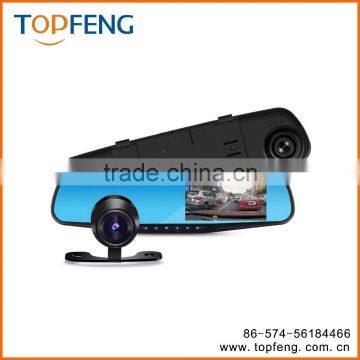 Dual Lens Car Camera Dash Cam Auto Video Recorder With 4.3 Inch Rear View Mirror Display Screen for Vehicles Front and Rear DVR