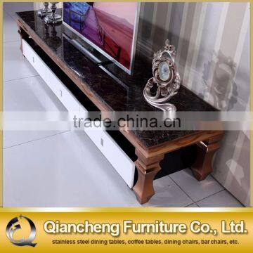 Golden tv Stand Design With Manmade Stone Top photo-3