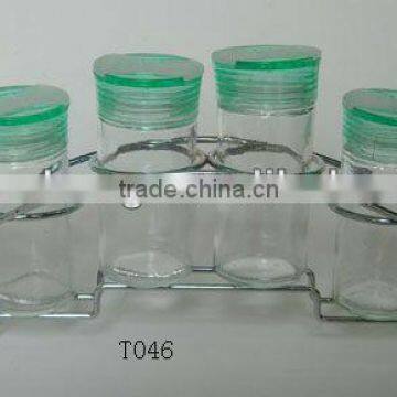 china 6 pieces glass spice jar set with metal frame