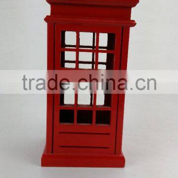 Red Big Telephone Booth Fashion Decor Wooden Money Saving Box