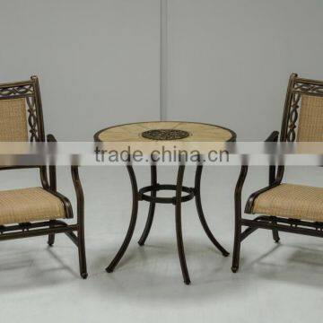 outdoor garden furniture cast aluminum with sling fabric patio coffee dining set Good Quality motin chair Made in Guangdong