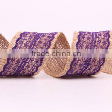 Jute Burlap Natural Hessian Ribbon With Purple Lace Trim Wedding photo-4