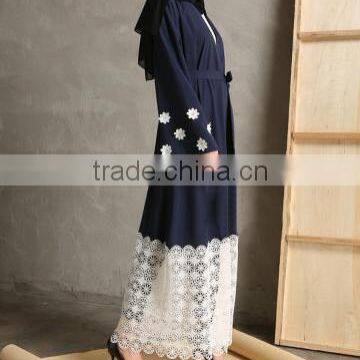 Latest Burqa Designs Pictures New Model Dubai Clothing Long Sleeve Lace Patched Appliques Loose Maxi Long Abaya photo-3