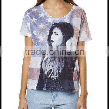 America Flag With Custom Printed Female Tshirt