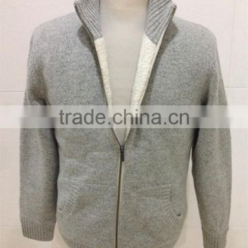 Mens zipper cardigan lambswool sweater coat with lining