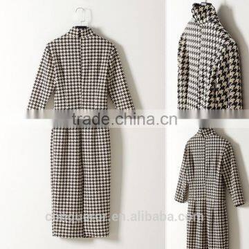 Fashion Design Ladies Houndstooth Dress Slim Fit Stand Collar Bodycon Dress photo-6